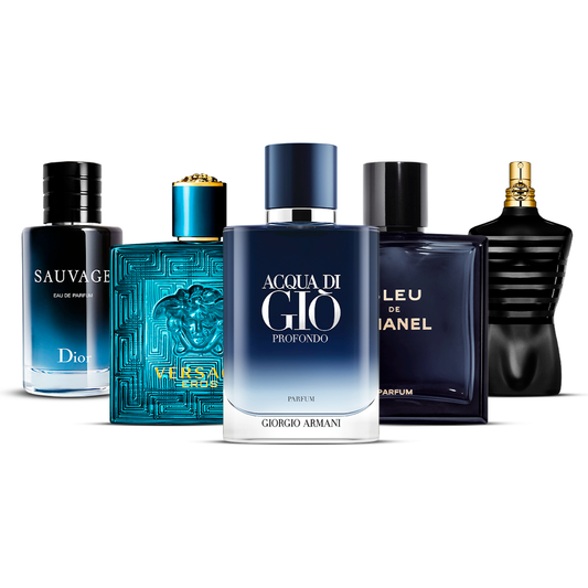Combination of 5 men’s perfumes – Sauvage, Versace Eros, Acqua di Giò Profondo, Bleu de Chanel and Le Male [100 ml each]