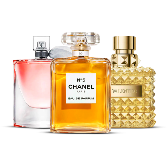 Combination of 3 women’s perfumes – La Vie Est Belle, Chanel Nº5 and Valentino Donna [100 ml each]