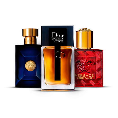Combination of 3 men’s perfumes – Versace Dylan Blue, Dior Homme Intense and Versace Eros Flame [100 ml each]