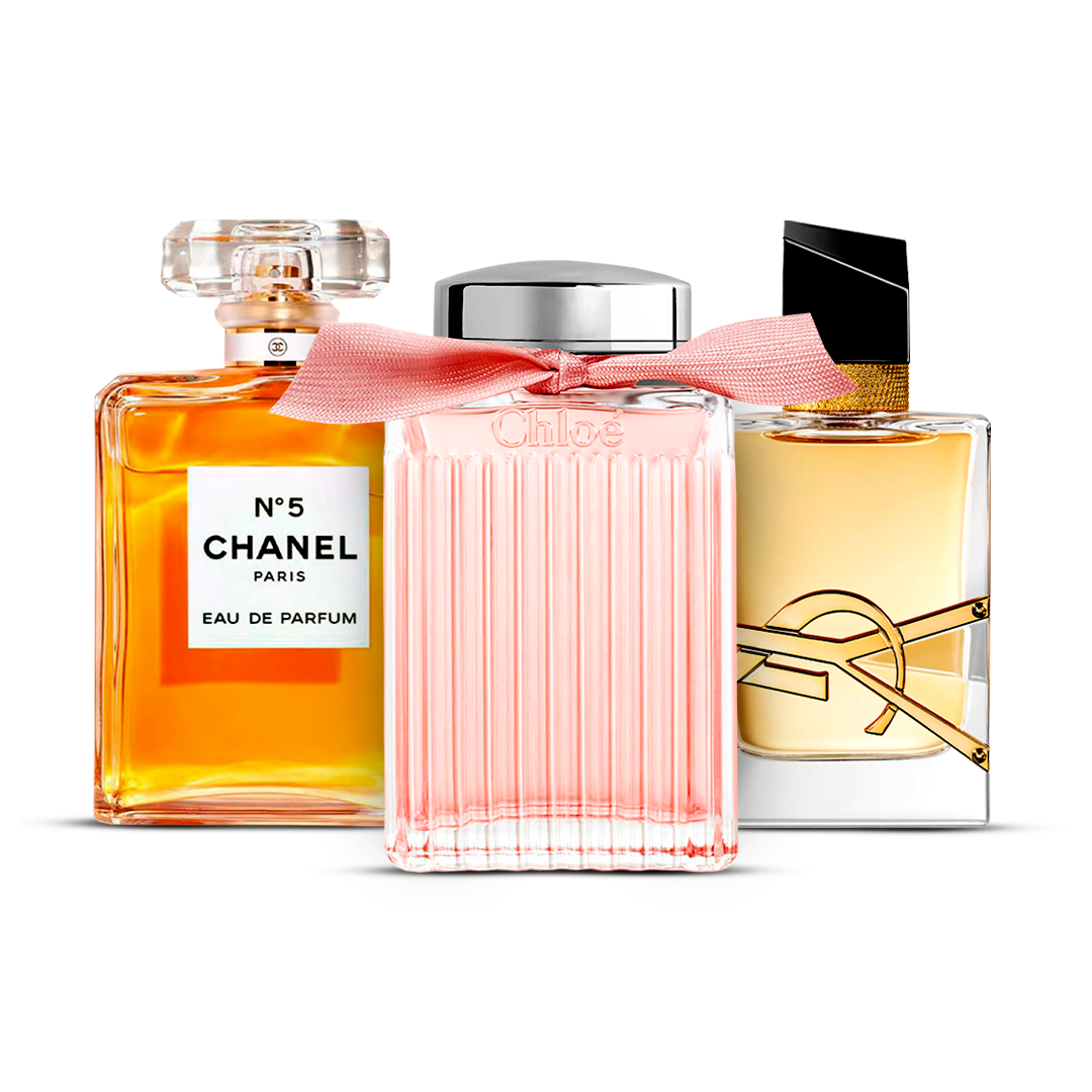 Combination of 3 women’s perfumes – Chanel Nº5, Chloé and Yves Saint Laurent Libre [100 ml each]