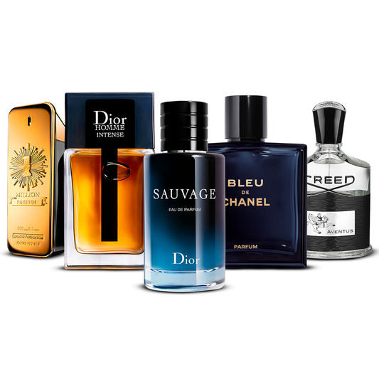Combination of 5 men’s perfumes – 1 Million, Dior Homme Intense, Sauvage, Bleu de Chanel and Creed Aventus [100 ml each]