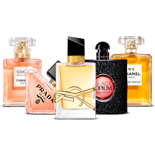Combination of 5 women’s perfumes – Coco Mademoiselle, Prada Paradoxe, Libre, Black Opium and Chanel Nº5 [100 ml each]