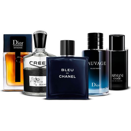 Combination of 5 men’s perfumes – Dior Homme Intense, Creed Aventus, Bleu de Chanel, Sauvage and Armani Code [100 ml each]