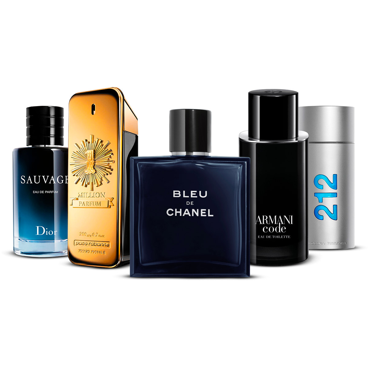 Combination of 5 men’s perfumes – Sauvage, 1 Million, Bleu de Chanel, Armani Code and 212 Men [100 ml each]