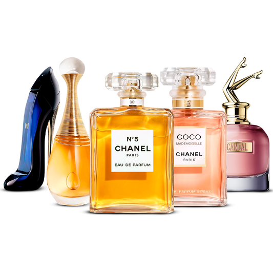 Combination of 5 women’s perfumes – Good Girl, J’adore, Chanel Nº5, Coco Mademoiselle and Scandal [100 ml each]