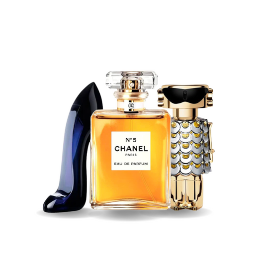 Combination of 3 perfumes – Good Girl by Carolina Herrera, Nº5 by Chanel and Fame by Paco Rabanne