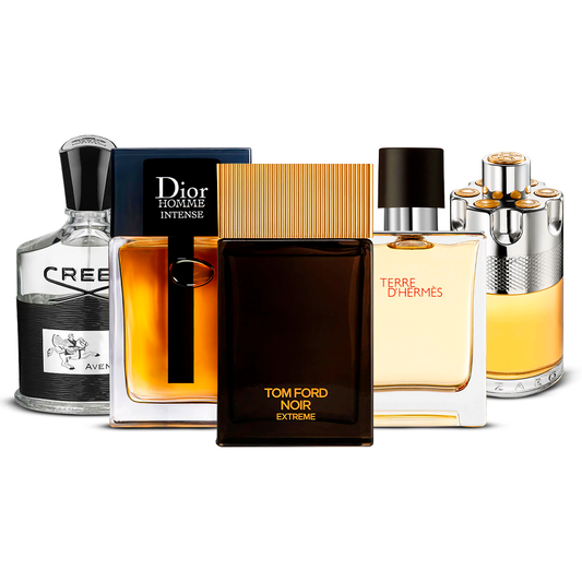 Combination of 5 men’s perfumes – Creed Aventus, Dior Homme Intense, Tom Ford Noir Extrême, Terre d’Hermès and Azzaro Wanted [100 ml each]