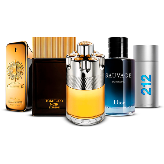 Combination of 5 men’s perfumes – 1 Million, Tom Ford Noir Extrême, Azzaro Wanted, Sauvage and 212 Men [100 ml each]