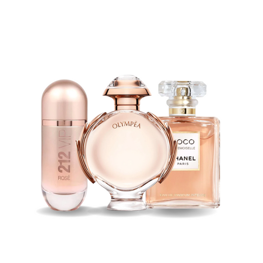 Combination of 3 perfumes – 212 VIP Rosé by Carolina Herrera, Olympéa by Paco Rabanne and Coco Mademoiselle by Chanel [100 ml each]