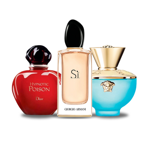 Combination of 3 perfumes – Hypnotic Poison by Dior, Sì by Giorgio Armani and Dylan Turquoise by Versace [100 ml each]