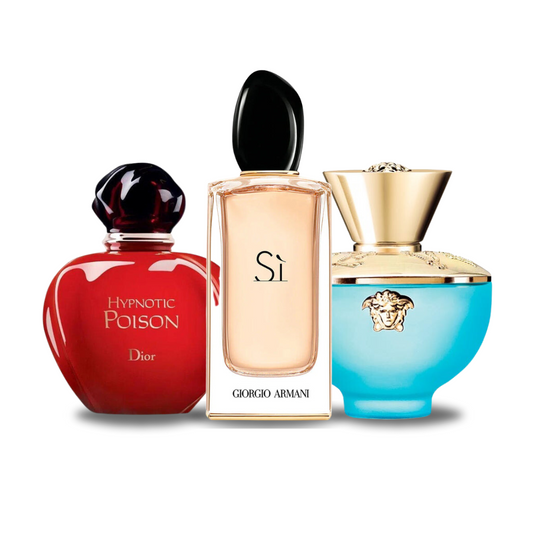 Combination of 3 perfumes – Hypnotic Poison by Dior, Sì by Giorgio Armani and Dylan Turquoise by Versace [100 ml each]