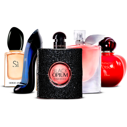 Combination of 5 women’s perfumes – Sì, Good Girl, Black Opium, La Vie Est Belle and Hypnotic Poison [100 ml each]