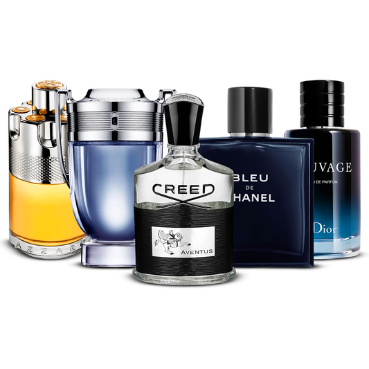 Combination of 5 men’s perfumes – Azzaro Wanted, Invictus, Creed Aventus, Bleu de Chanel and Sauvage [100 ml each]