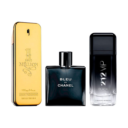 Combination of 3 men’s perfumes – 1 Million, Bleu de Chanel and 212 VIP Black [100 ml each]