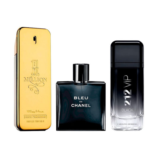 Combination of 3 men’s perfumes – 1 Million, Bleu de Chanel and 212 VIP Black [100 ml each]