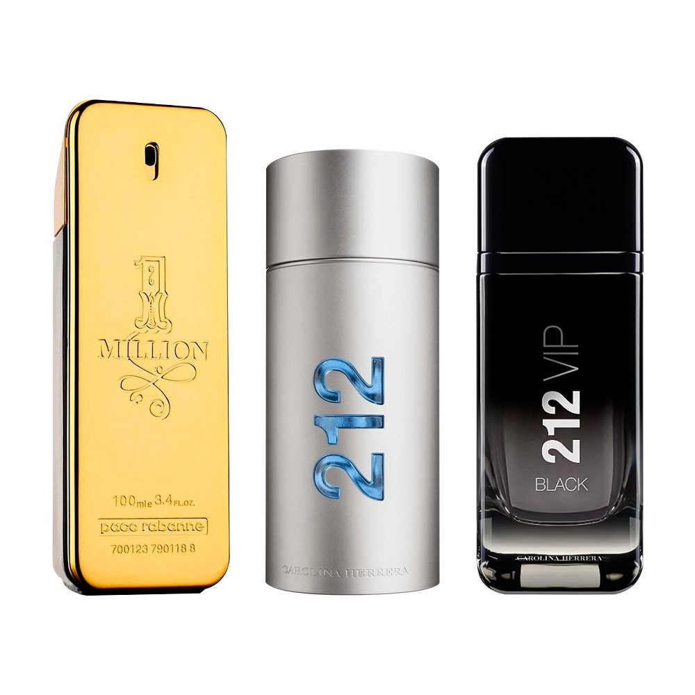Combination of 3 men’s perfumes – 1 Million, 212 MEN and 212 Black [100 ml each]