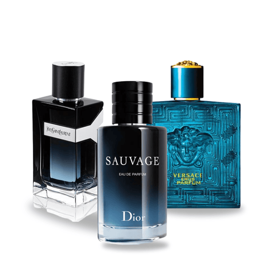 Combination of 3 perfumes – Y by Yves Saint Laurent, Sauvage by Dior and Versace Eros by Versace