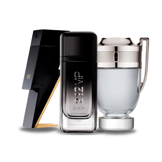Combination of 3 perfumes – Bad Boy by Carolina Herrera, 212 VIP Black by Carolina Herrera and Invictus by Paco Rabanne [100 ml each]