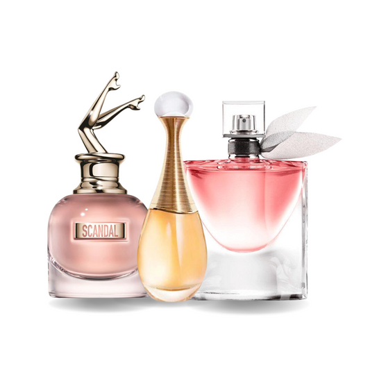 3 Perfume Combination – Scandal by Jean Paul Gaultier, J’adore by Dior and La Vie Est Belle by Lancôme